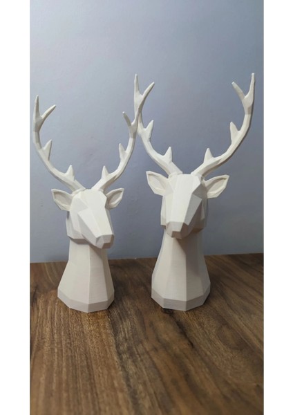 2 Li Set Geyik Figürlü Modern Dekoratif Hediyelik Biblo Kemik Beyazı 22CM/19CM fiyatları
