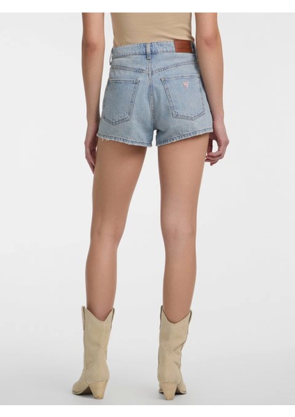Guess Kadın Açık Mavi Yüksek Bel Vintage Şort