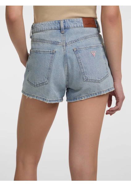 Guess Kadın Açık Mavi Yüksek Bel Vintage Şort