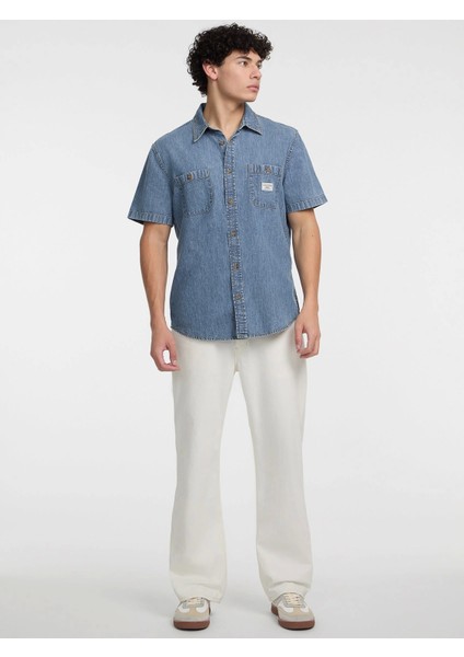 Guess Erkek Mavi Kısa Kollu Denim Gömlek