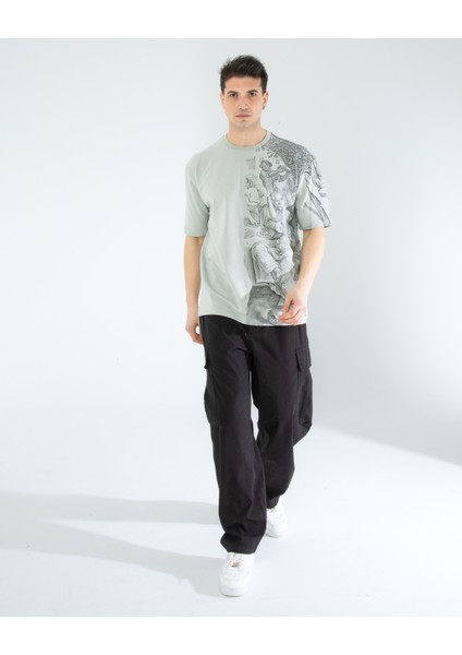 Oversıze Unisex Baskılı T-Shırt Grey