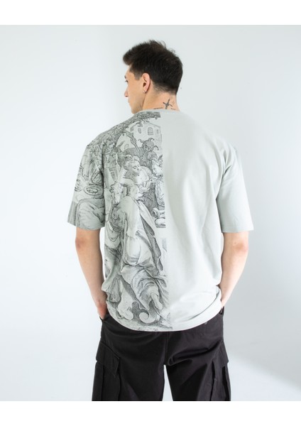 Oversıze Unisex Baskılı T-Shırt Grey fırsatları