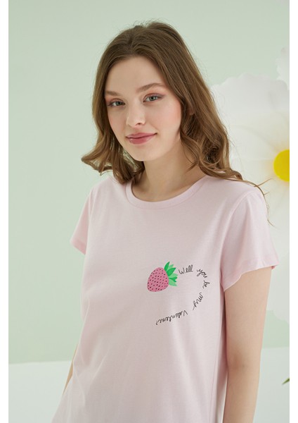 Pembe Strawberry Şortlu Pijama Takımı