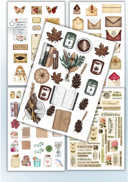 5'li Vintage Sticker Planner Ajanda Bullet Journal Için Uygun Set