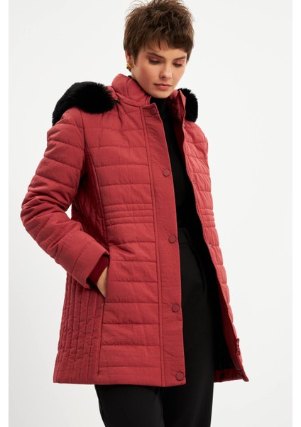 Kiremit Kapitone Kapüşonlu Mont