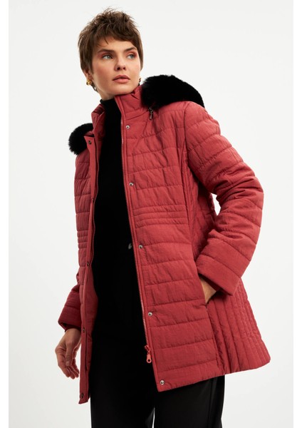 Kiremit Kapitone Kapüşonlu Mont modelleri