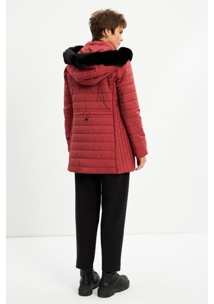 Kiremit Kapitone Kapüşonlu Mont indirimleri