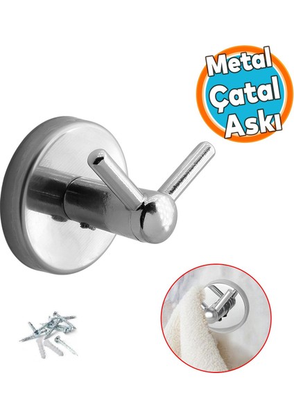 Banyo Lavabo Askısı Çatal 2'li Askılık Krom Renk Metal Sağlam Aparat Bornoz Havlu Asma Askı Vidalı