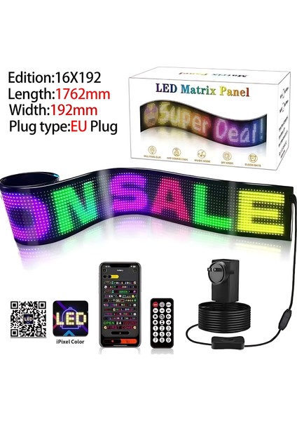16X192 Matrix LED Panel Cama Yapışan Telefon Kontrollü LED Lamba