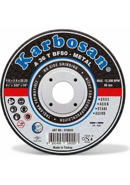 Karbosan Metal Kesici Taş Disk Taşlama Spiral Demir Kesme Diski 115X2.5X22.23 mm