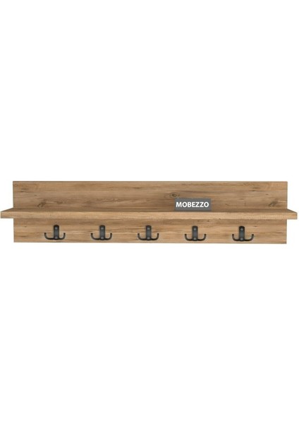 Ahşap Raflı Duvar Askılığı 5 Kancalı Portmanto Askı Anahtarlık Askısı Banyo Giriş Hol İçin 70 cm Atlantik Çam