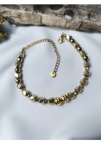 Kadın Gold Renk Prizma Model 316 L Çelik Gurmet Zincir Bileklik
