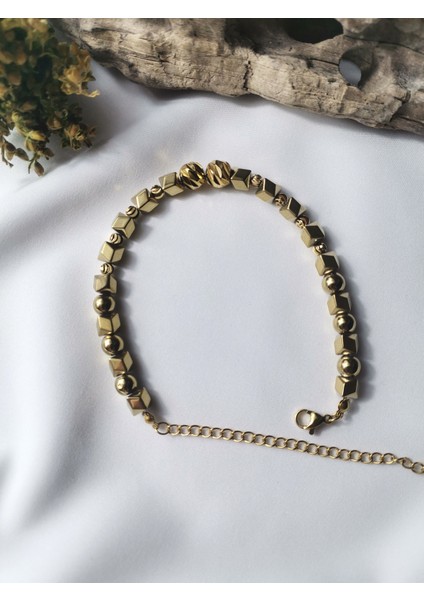 Kadın Gold Renk Prizma Model 316 L Çelik Gurmet Zincir Bileklik modelleri