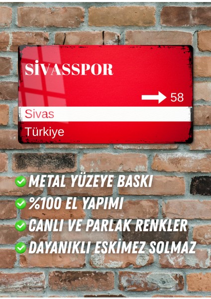 Sivasspor Metal Posteri - Sokak Tabelası Görünümlü Parlak Tablo / Eskitme