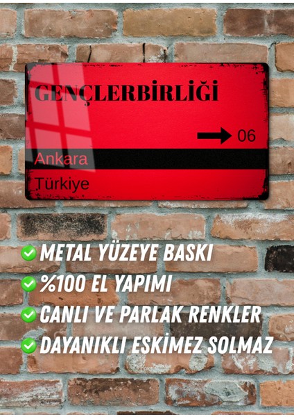 Gençlerbirliği Metal Posteri - Sokak Tabelası Görünümlü Parlak Tablo / Eskitme
