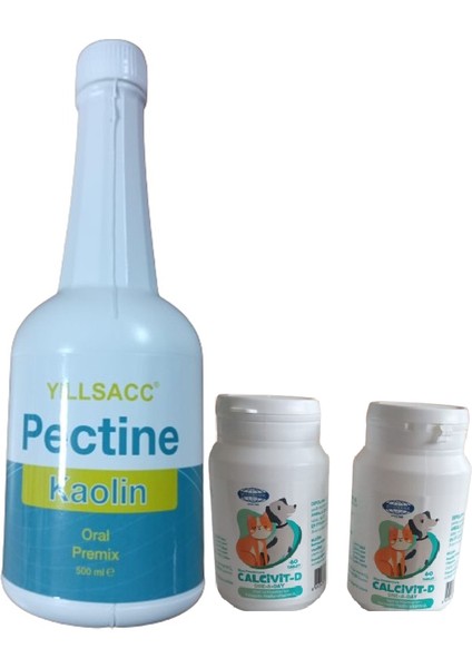 Evcil Hayvanlarınız Için Sindirimm Sistemi Düzenleyici Pectin Kaolin 500 Ml+ Biyo Calcivit D 60 Tb
