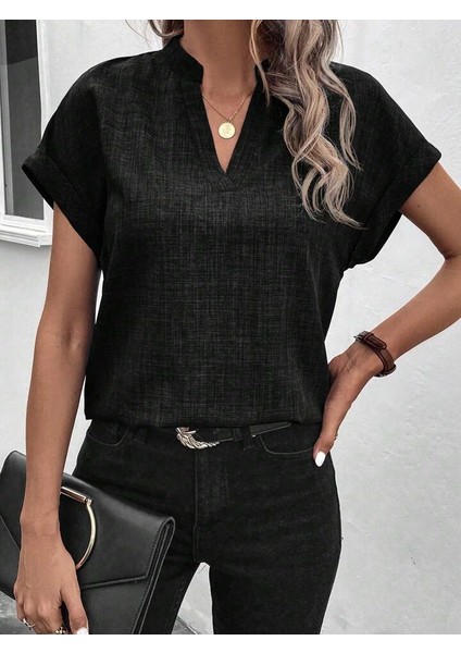 Kadın Kısa Kollu Hakim Yaka Sofya Bluz