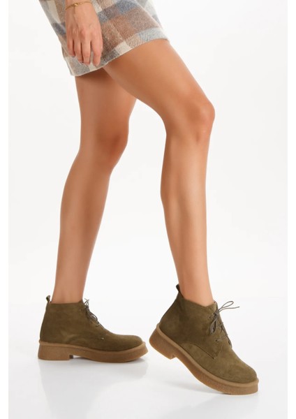 Kadın Hakiki Süet Deri Bağcıklı Kısa Bot 5089
