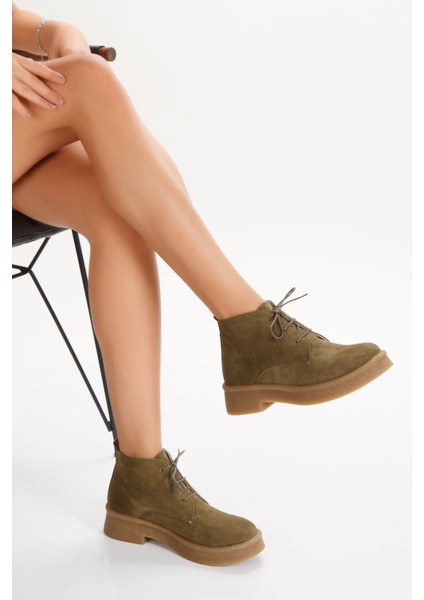 Kadın Hakiki Süet Deri Bağcıklı Kısa Bot 5089 fiyatları