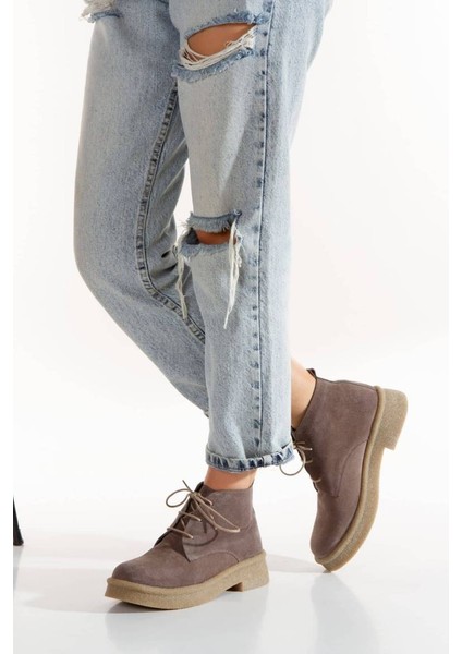 Kadın Hakiki Süet Deri Bağcıklı Kısa Bot 5089