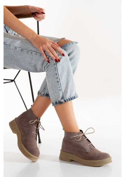 Kadın Hakiki Süet Deri Bağcıklı Kısa Bot 5089 modelleri