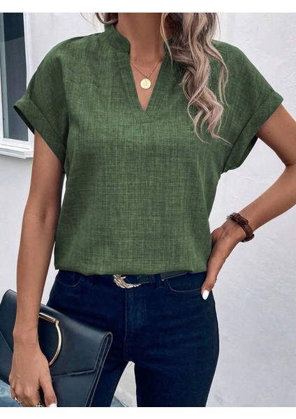Kadın Kısa Kollu Hakim Yaka Sofya Bluz