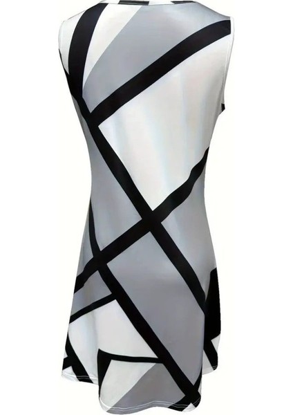 Kadın Askılı Yuvarlak Yaka Geometrik Desenli Kısa Süprem Elbise fırsatları