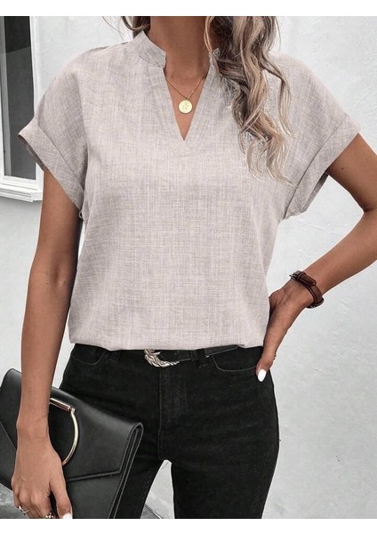 Kadın Kısa Kollu Hakim Yaka Sofya Bluz
