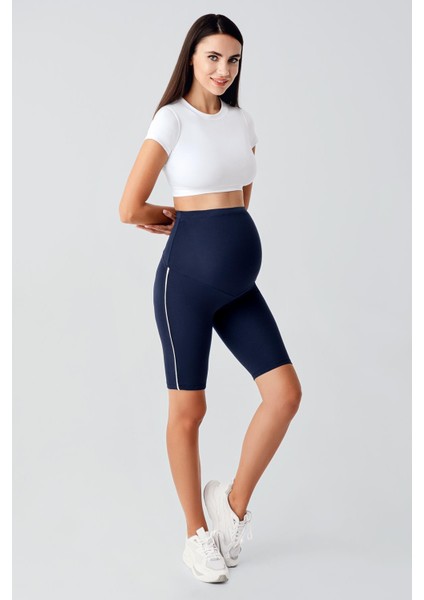 Biyeli Diz Üstü Biker Esnek Ayarlanabilir Bel Hamile Tayt T27