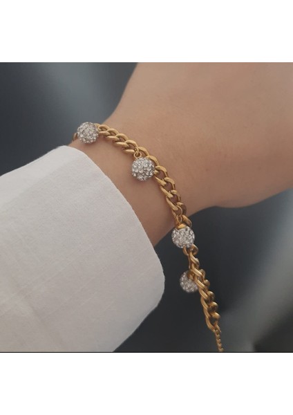 Çelik Gold Renk Taşlı Topçuk Kadın Bileklik fiyatları