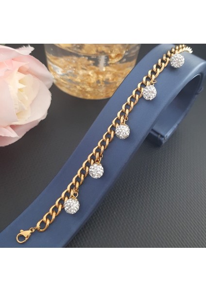 Çelik Gold Renk Taşlı Topçuk Kadın Bileklik fırsatları
