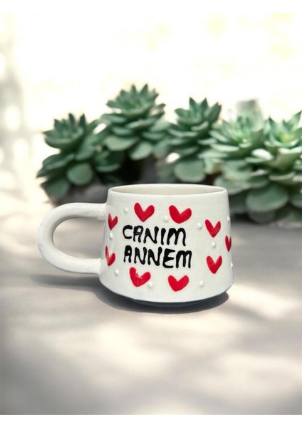 El Yapımı Canım Annem Desenli Seramik Kupa