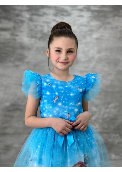 Tütülü Krep Kız Çocuk Elsa Elbise