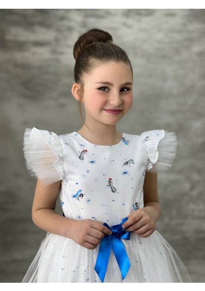 Kız Çocuk Krep Tütülü Elsa Elbise