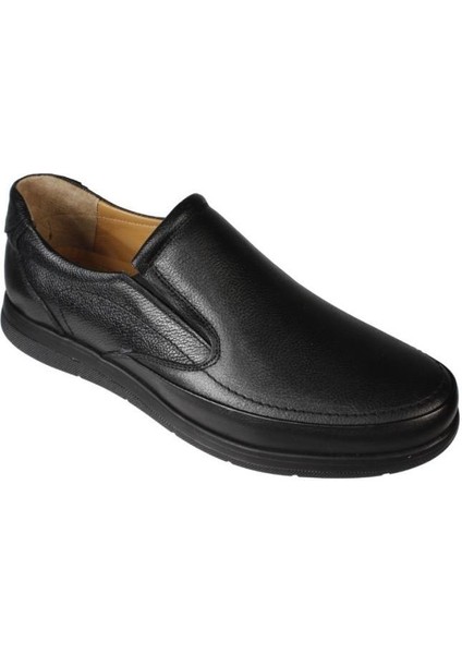 Yazkış Erkek Siyah Cilt Bağcıksız Iç ve Dış Deri Comfort Taban