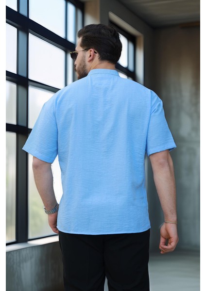 Wes Oversize Yarım Pat Bambu Kısa kol Gömlek - Açık Mavi fırsatları