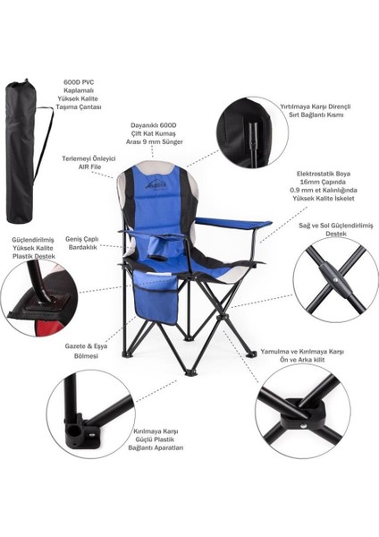 Nature Katlanabilir Kamp Koltuğu 2'li Set Xl Profil Su Geçirmez Mavi