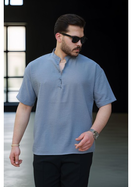 Wes Oversize Yarım Pat Bambu Kısa kol Gömlek - Koyu Gri