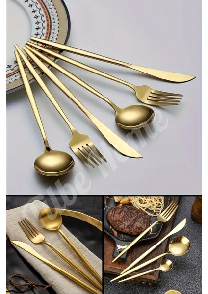 Lüx 6 Parça Gold Kaşık Seti Paslanmaz Çelik Çeyiz Kaşık Takımı Parlak Pürüzsüz Gold Series fırsatları