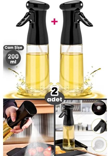 Büyük Sprey Yağdanlık, Airfryer Püskürtmeli Sprey Cam Şişe Ayçiçek Zeytinyağı Sirkelik 200 ml