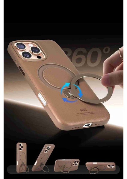 iPhone 15 Pro Max Uyumlu Qpen M-Safe Özellikli Standlı Deri Kapak