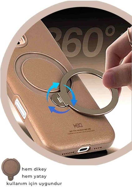 iPhone 15 Pro Max Uyumlu Qpen M-Safe Özellikli Standlı Deri Kapak
