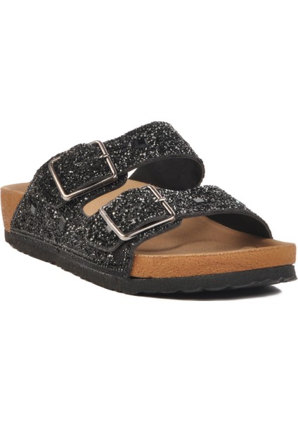 Siyah Taş Işlemeli Hafif Kadın Terlik PC-7552 Z