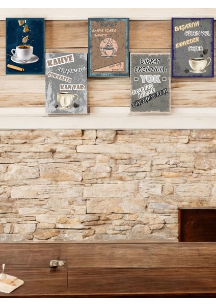 Kahve Ruhunu Dekorasyonunuza Yansıtan 5 Parça (20CMX29CM) A4 Mdf Baskı Tablo, Duvar Tabloları , Kahve Köşesi Tabloları, Cafe Tabloları, Çerçeve Görünümlü Dekoratif Hediyelik