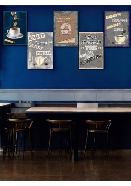 Kahve Ruhunu Dekorasyonunuza Yansıtan 5 Parça (20CMX29CM) A4 Mdf Baskı Tablo, Duvar Tabloları , Kahve Köşesi Tabloları, Cafe Tabloları, Çerçeve Görünümlü Dekoratif Hediyelik fiyatları