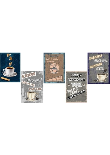 Kahve Ruhunu Dekorasyonunuza Yansıtan 5 Parça (20CMX29CM) A4 Mdf Baskı Tablo, Duvar Tabloları , Kahve Köşesi Tabloları, Cafe Tabloları, Çerçeve Görünümlü Dekoratif Hediyelik modelleri