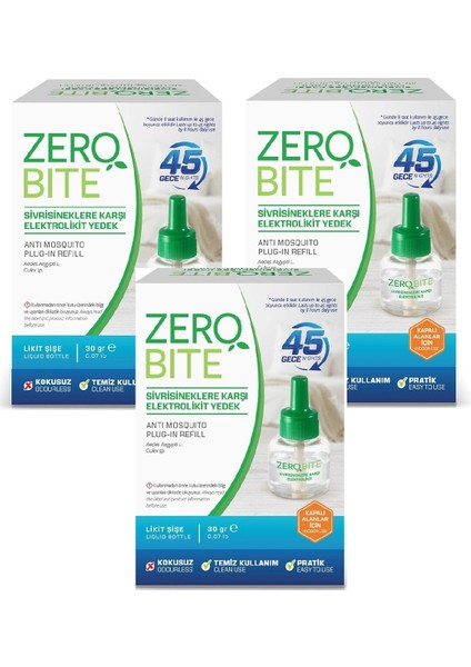 Zerobite Elektrolikit Yedek Şişe 45 Gece 30 gr x 3 Adet
