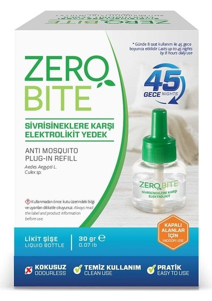 Zerobite Elektrolikit Yedek Şişe 45 Gece 30 gr x 3 Adet