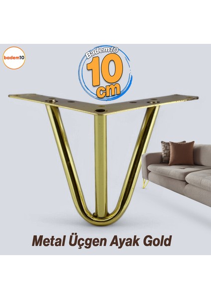 Üçgen Metal Gold Altın Ayak 10 cm Lüks Mobilya Kanepe Berjer Sehpa Ünite Koltuk Ayağı Baza Ayakları