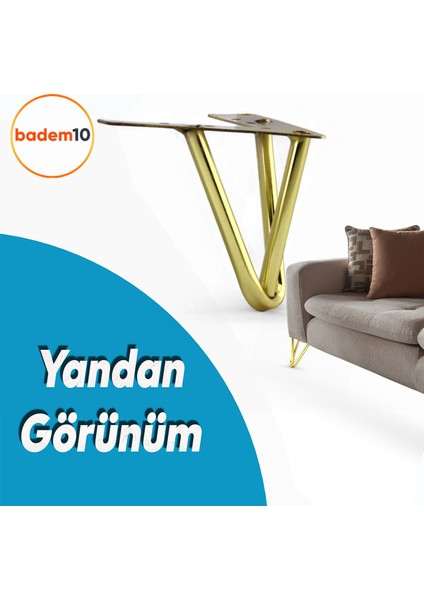 Üçgen Metal Gold Altın Ayak 10 cm Lüks Mobilya Kanepe Berjer Sehpa Ünite Koltuk Ayağı Baza Ayakları